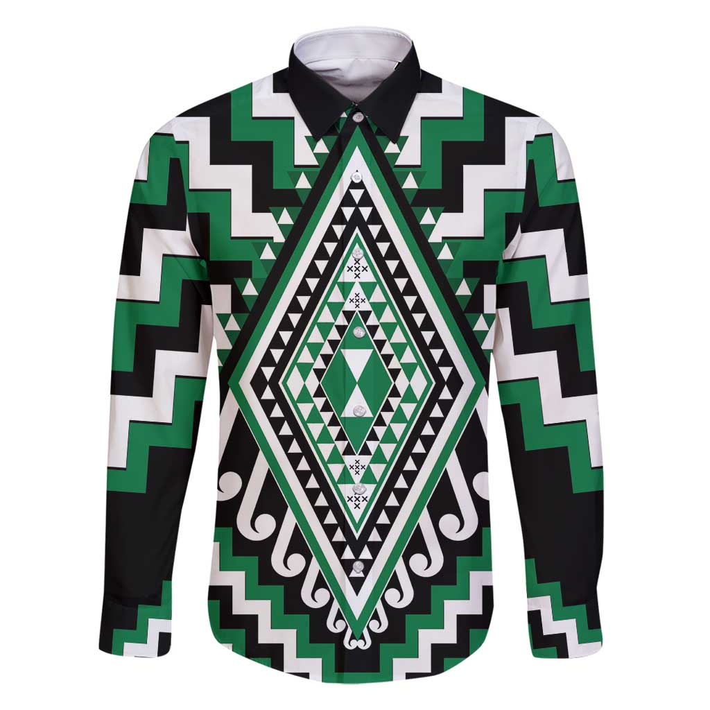 Green Aotearoa Taniko Poutama Patikitiki Family Matching Mermaid Dress and Hawaiian Shirt
