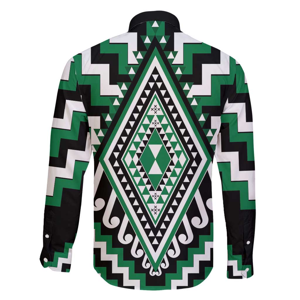 Green Aotearoa Taniko Poutama Patikitiki Family Matching Mermaid Dress and Hawaiian Shirt