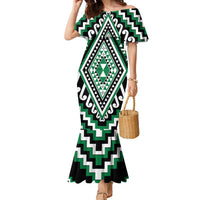 Green Aotearoa Taniko Poutama Patikitiki Family Matching Mermaid Dress and Hawaiian Shirt