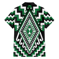 Green Aotearoa Taniko Poutama Patikitiki Family Matching Off The Shoulder Long Sleeve Dress and Hawaiian Shirt