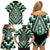 Green Aotearoa Taniko Poutama Patikitiki Family Matching Off Shoulder Short Dress and Hawaiian Shirt