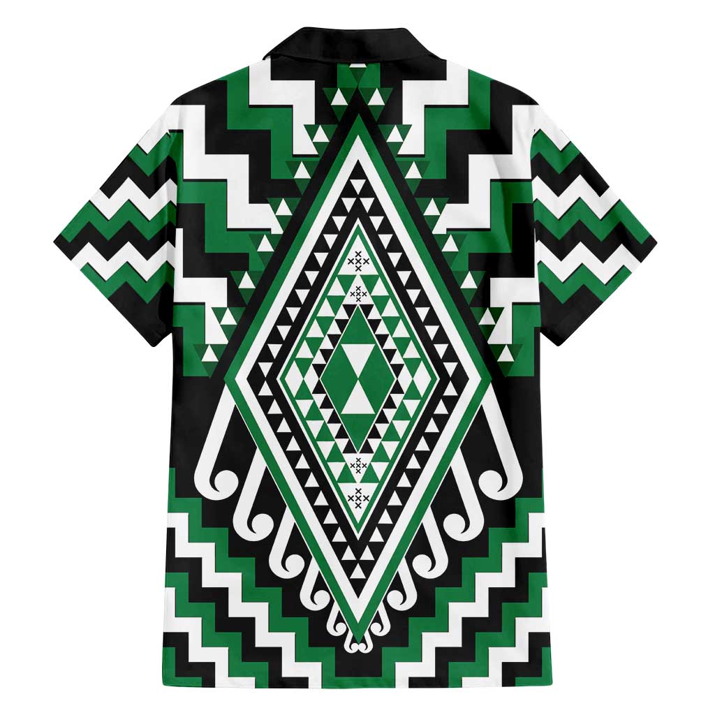 Green Aotearoa Taniko Poutama Patikitiki Family Matching Off Shoulder Short Dress and Hawaiian Shirt