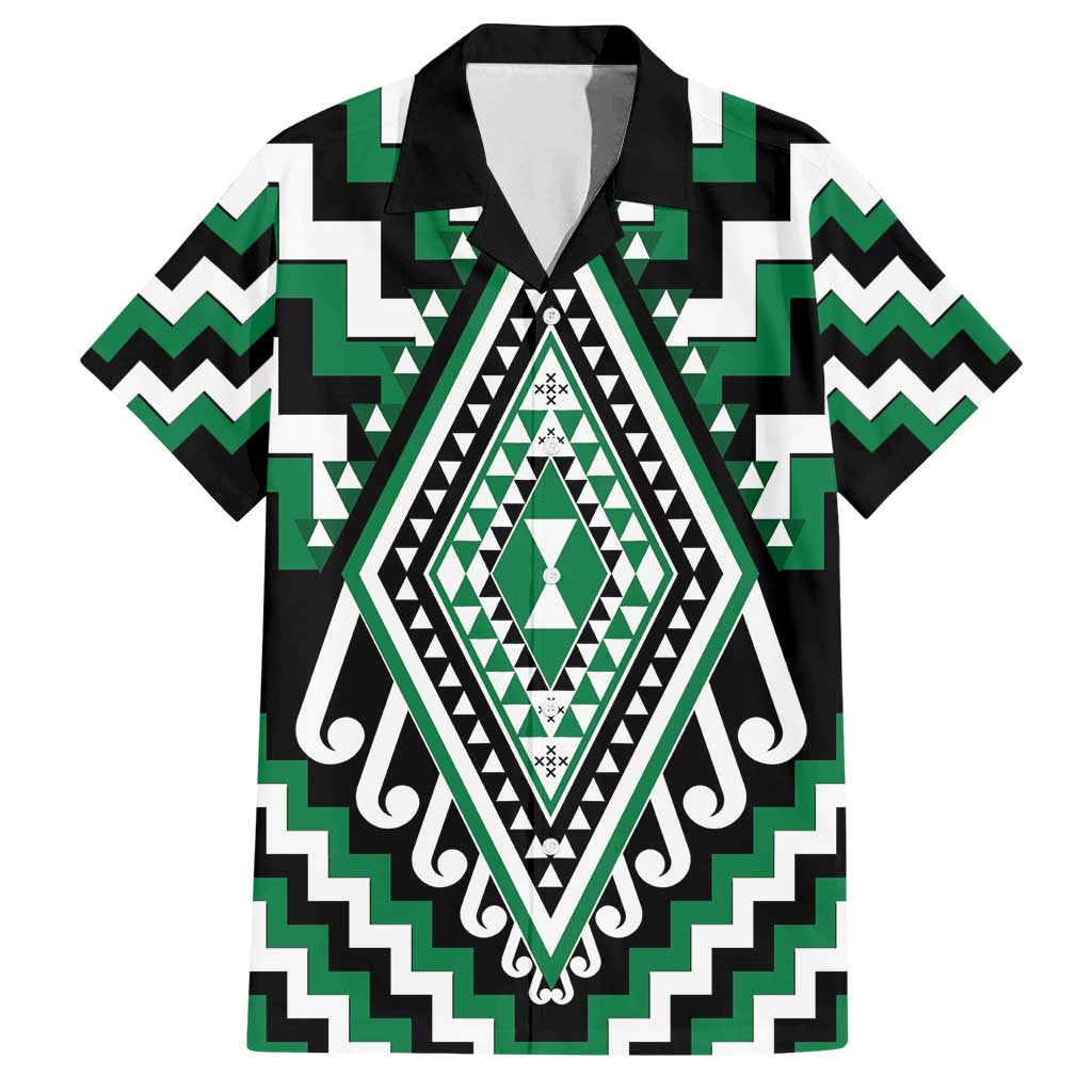 Green Aotearoa Taniko Poutama Patikitiki Family Matching Puletasi and Hawaiian Shirt