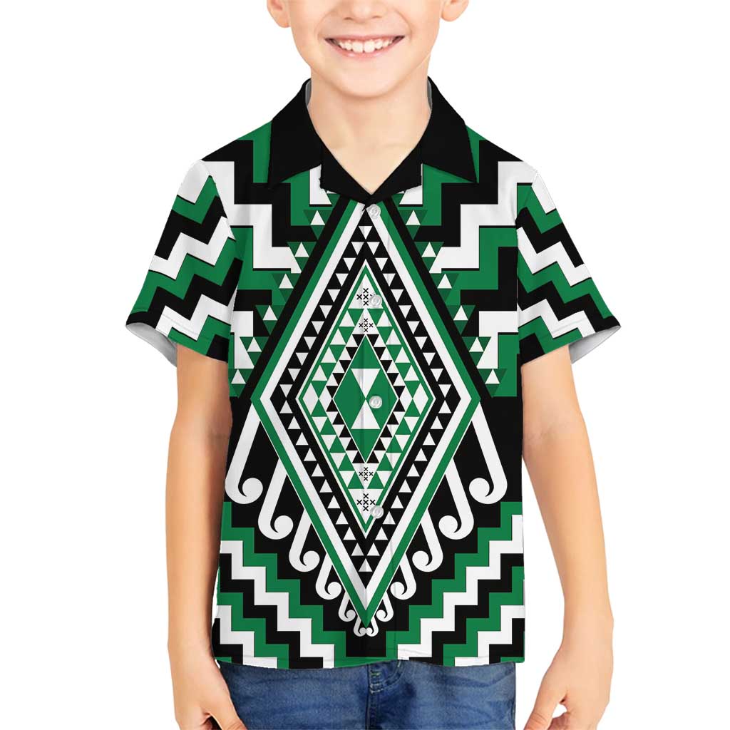 Green Aotearoa Taniko Poutama Patikitiki Family Matching Puletasi and Hawaiian Shirt