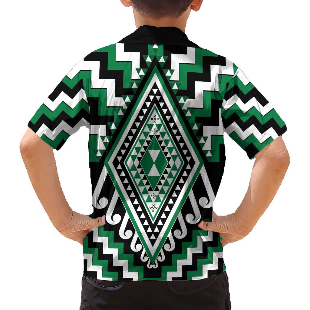 Green Aotearoa Taniko Poutama Patikitiki Family Matching Short Sleeve Bodycon Dress and Hawaiian Shirt LT14 - Polynesian Pride