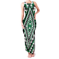 Green Aotearoa Taniko Poutama Patikitiki Family Matching Tank Maxi Dress and Hawaiian Shirt