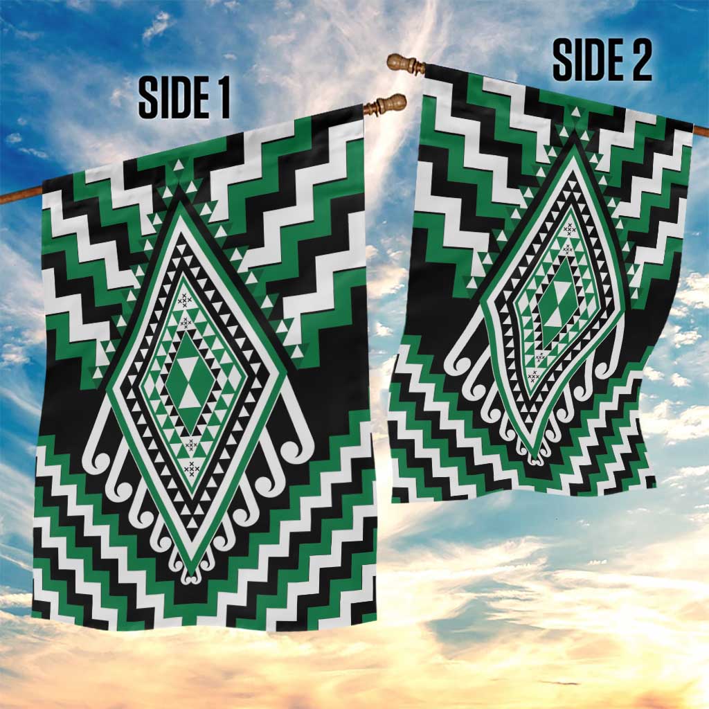 Green Aotearoa Taniko Poutama Patikitiki Garden Flag