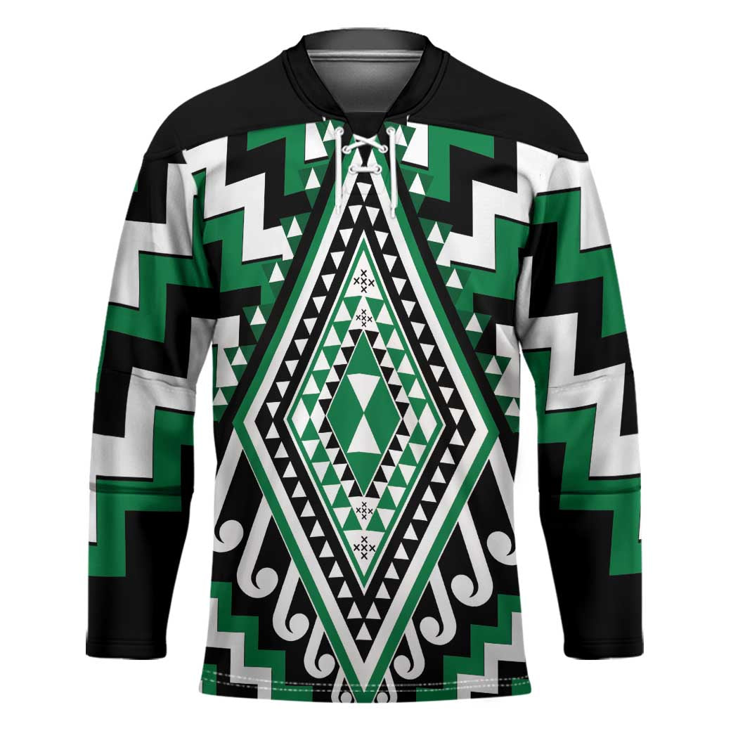 Green New Zealand Taniko Poutama Patikitiki Hockey Jersey - Polynesian Pride
