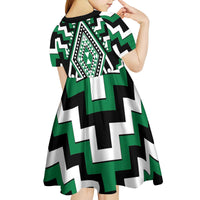 Green Aotearoa Taniko Poutama Patikitiki Kid Short Sleeve Dress