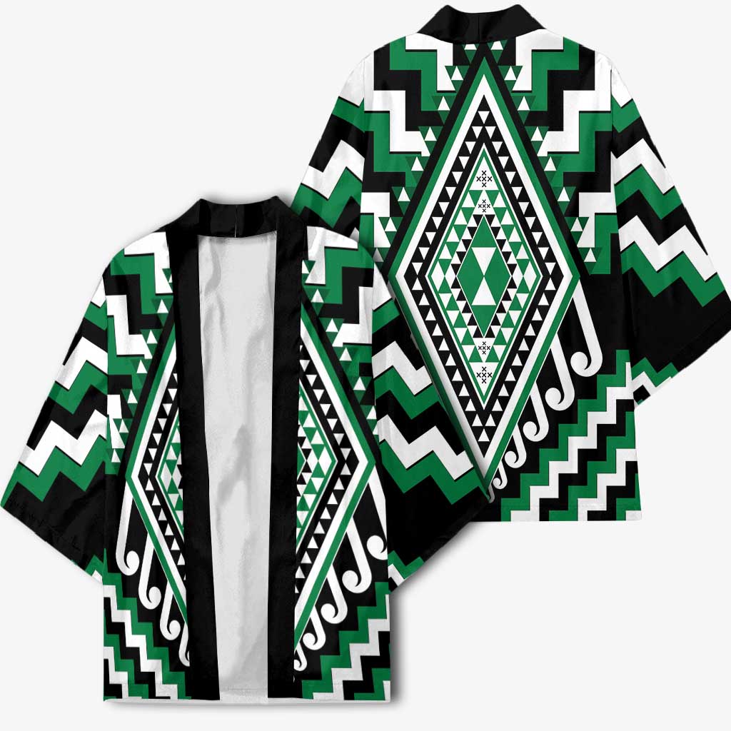 Green New Zealand Taniko Poutama Patikitiki Kimono - Polynesian Pride