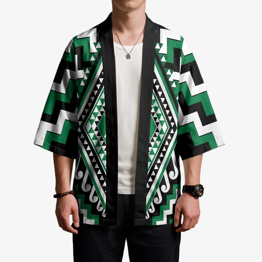 Green New Zealand Taniko Poutama Patikitiki Kimono - Polynesian Pride