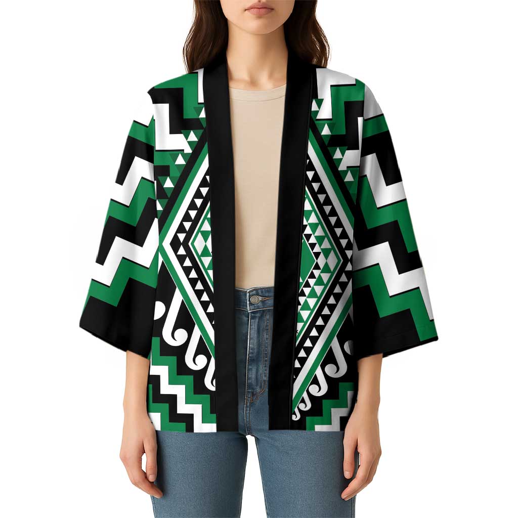 Green New Zealand Taniko Poutama Patikitiki Kimono - Polynesian Pride