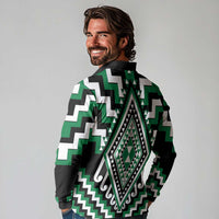 Green Aotearoa Taniko Poutama Patikitiki Long Sleeve Polo Shirt
