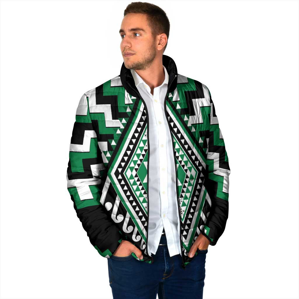 Green New Zealand Taniko Poutama Patikitiki Padded Jacket - Polynesian Pride