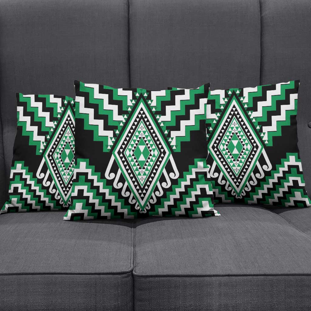 Green New Zealand Taniko Poutama Patikitiki Pillow Cover - Polynesian Pride