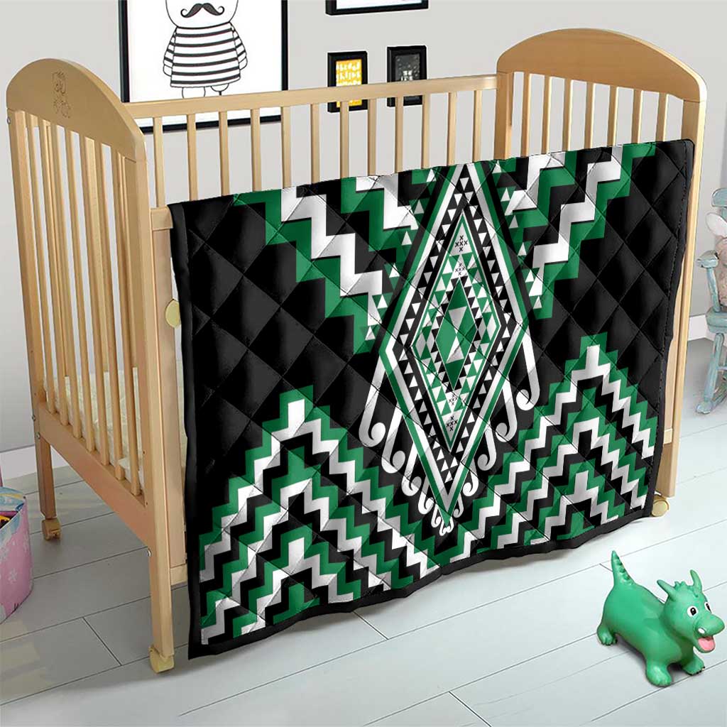 Green Aotearoa Taniko Poutama Patikitiki Quilt