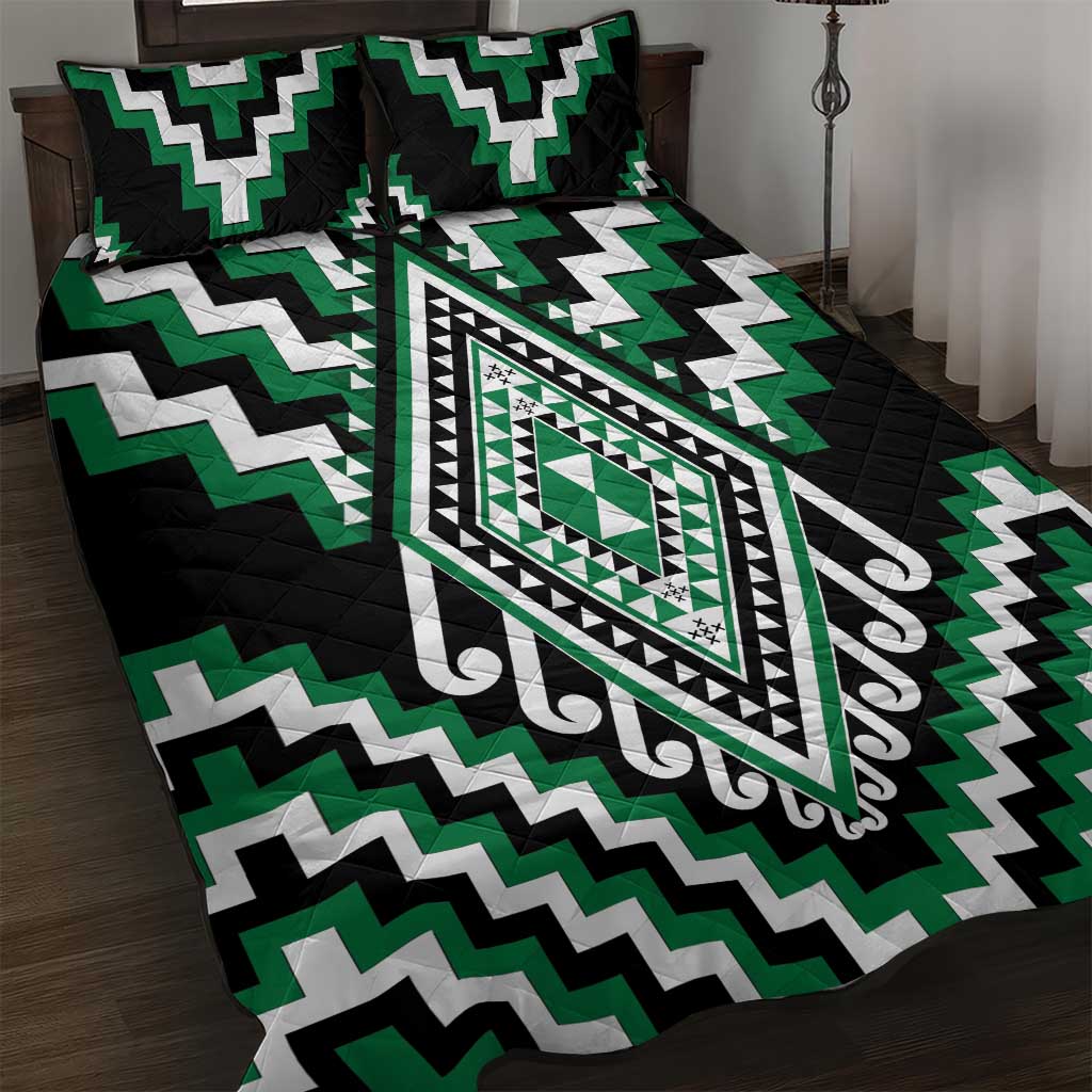 Green Aotearoa Taniko Poutama Patikitiki Quilt Bed Set LT14 Green - Polynesian Pride