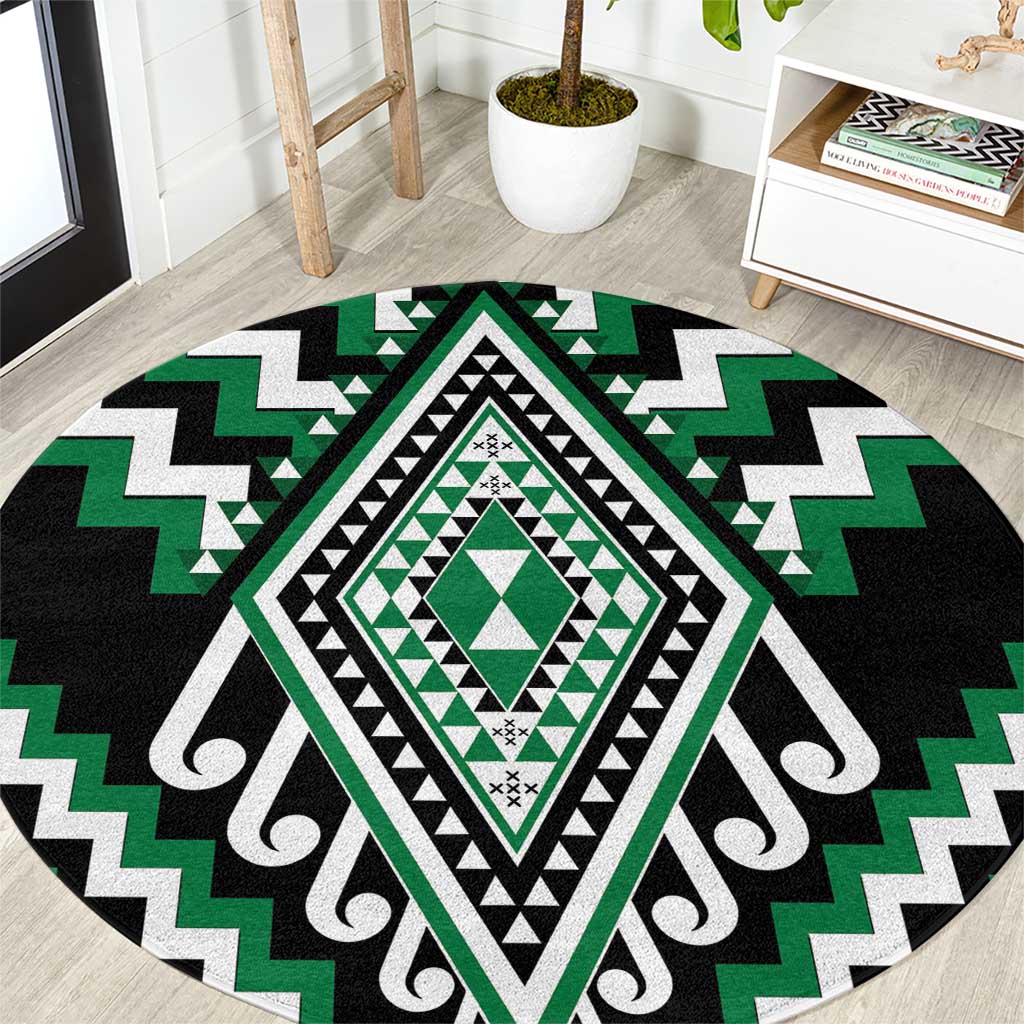 Green Aotearoa Taniko Poutama Patikitiki Round Carpet LT14 Green - Polynesian Pride