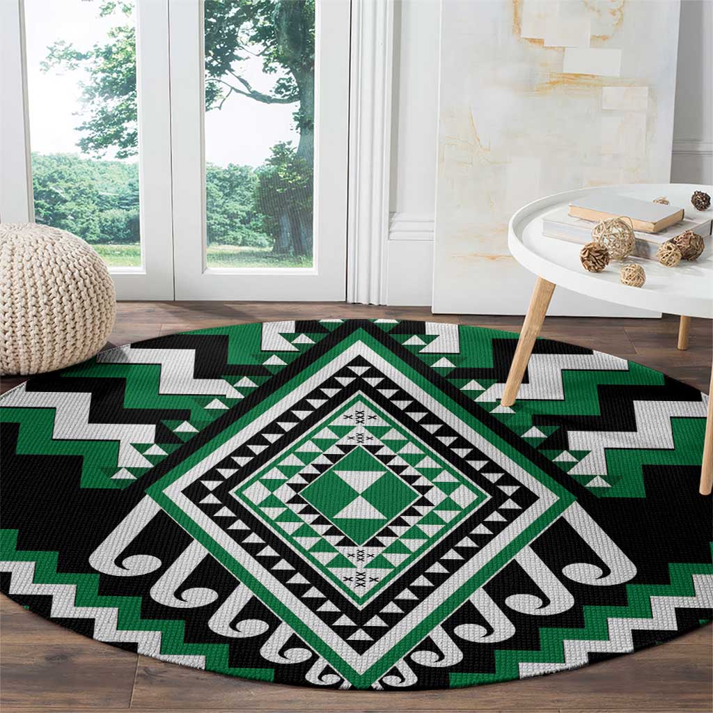 Green Aotearoa Taniko Poutama Patikitiki Round Carpet LT14 - Polynesian Pride