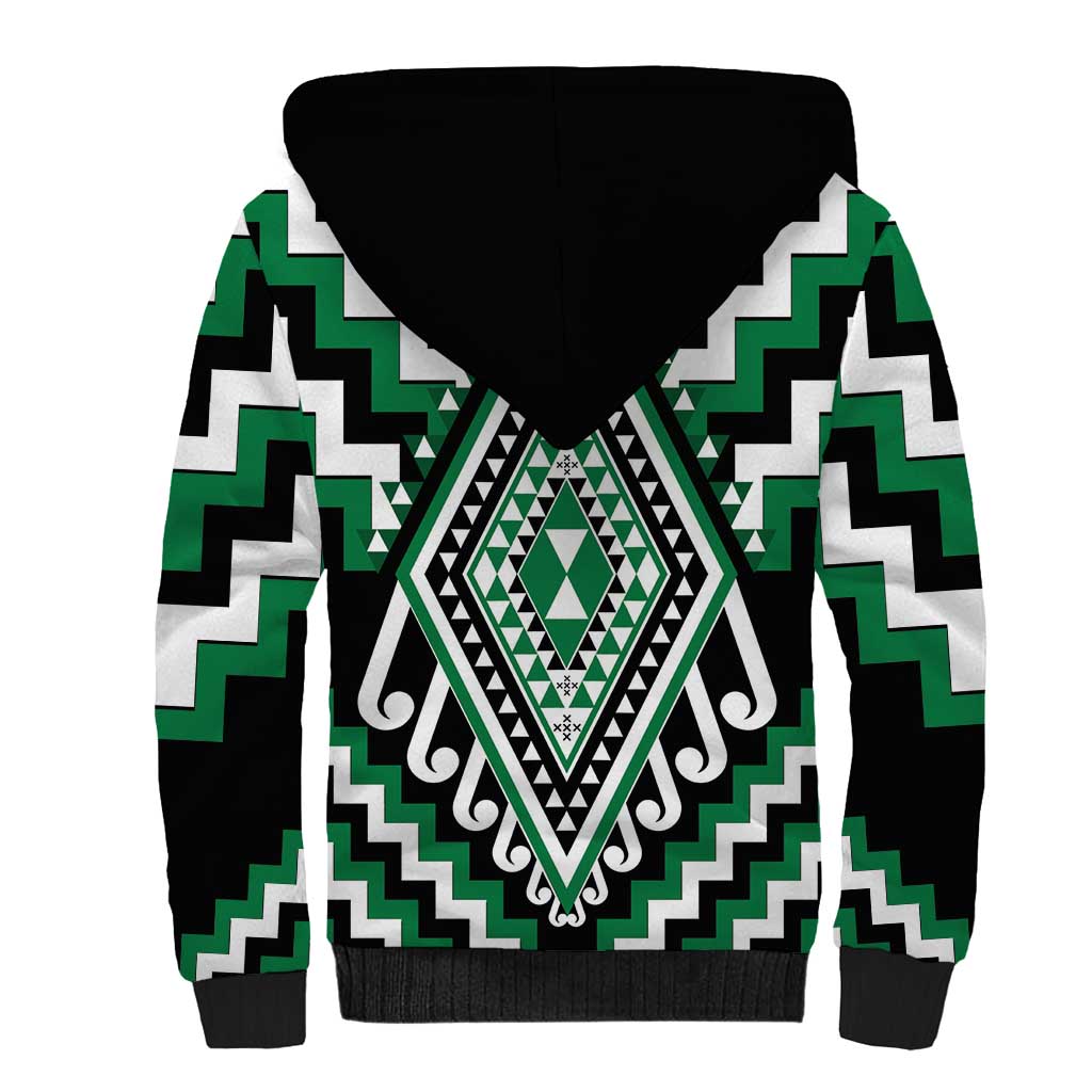 Green Aotearoa Taniko Poutama Patikitiki Sherpa Hoodie
