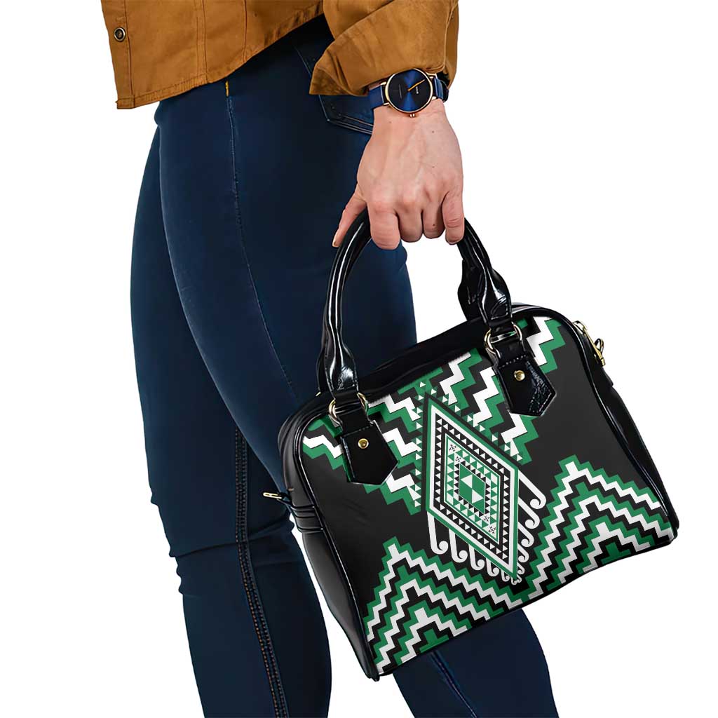 Green Aotearoa Taniko Poutama Patikitiki Shoulder Handbag