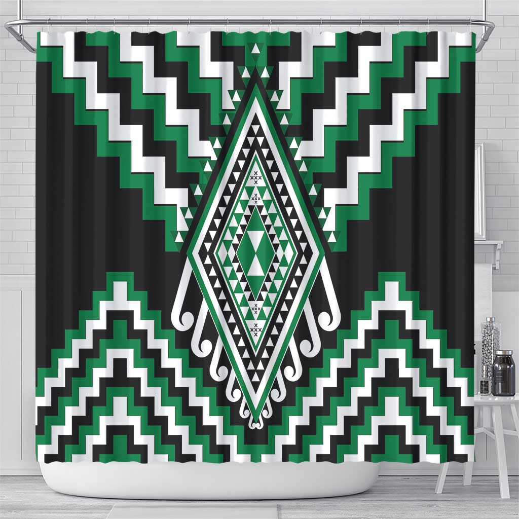 Green Aotearoa Taniko Poutama Patikitiki Shower Curtain LT14 - Polynesian Pride