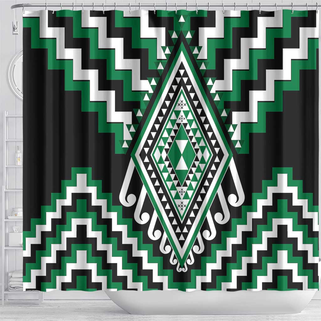 Green Aotearoa Taniko Poutama Patikitiki Shower Curtain LT14 - Polynesian Pride