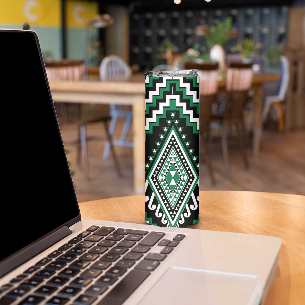 Green Aotearoa Taniko Poutama Patikitiki Skinny Tumbler LT14 - Polynesian Pride