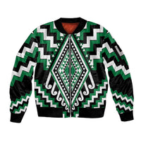 Green Aotearoa Taniko Poutama Patikitiki Sleeve Zip Bomber Jacket LT14 Unisex Green - Polynesian Pride