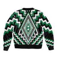 Green Aotearoa Taniko Poutama Patikitiki Sleeve Zip Bomber Jacket LT14 - Polynesian Pride