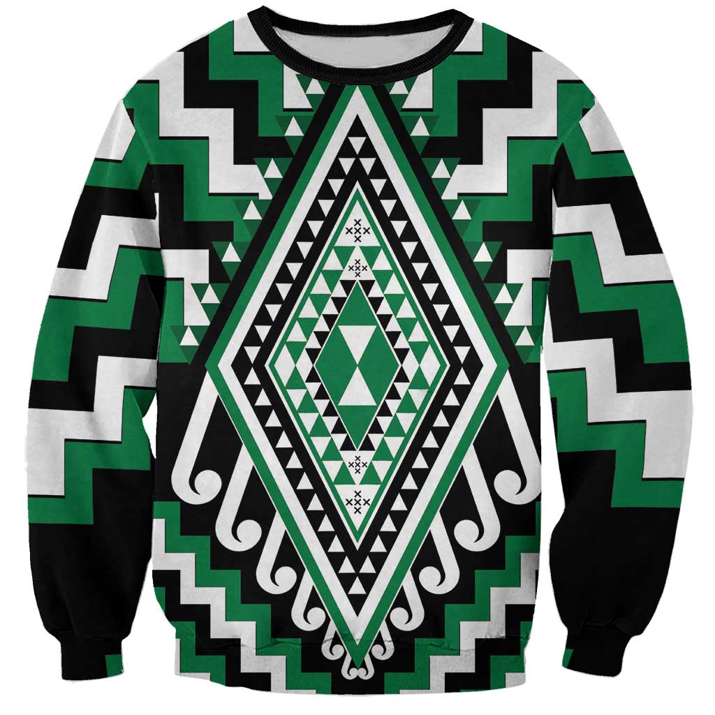Green Aotearoa Taniko Poutama Patikitiki Sweatshirt