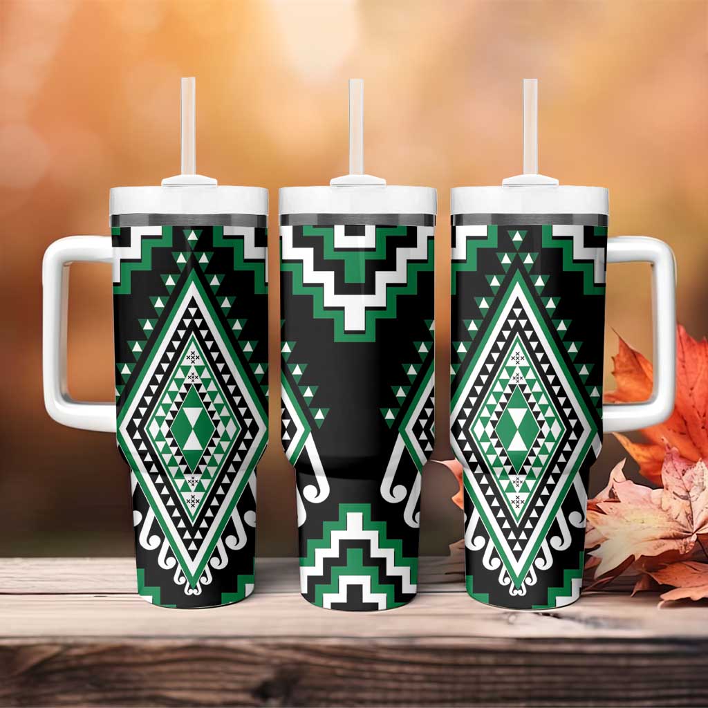 Green Aotearoa Taniko Poutama Patikitiki Tumbler With Handle