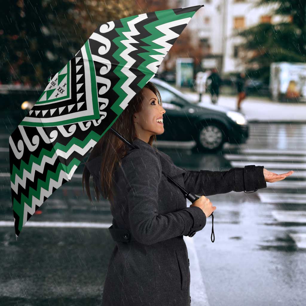 Green New Zealand Taniko Poutama Patikitiki Umbrella - Polynesian Pride