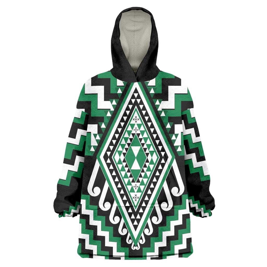 Green Aotearoa Taniko Poutama Patikitiki Wearable Blanket Hoodie LT14 One Size Green - Polynesian Pride