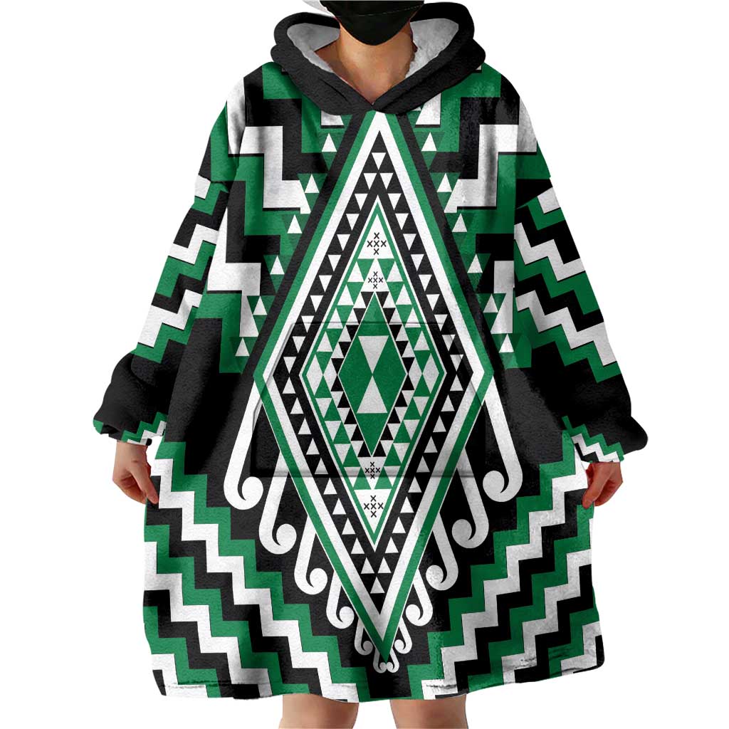 Green Aotearoa Taniko Poutama Patikitiki Wearable Blanket Hoodie