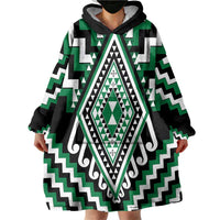 Green Aotearoa Taniko Poutama Patikitiki Wearable Blanket Hoodie