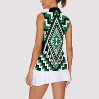 Green Aotearoa Taniko Poutama Patikitiki Women Sleeveless Polo Shirt