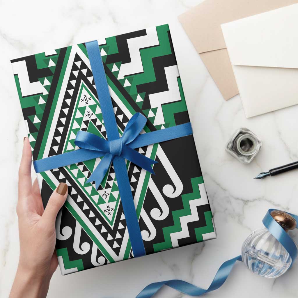 Green Aotearoa Taniko Poutama Patikitiki Wrapping Paper - Polynesian Pride