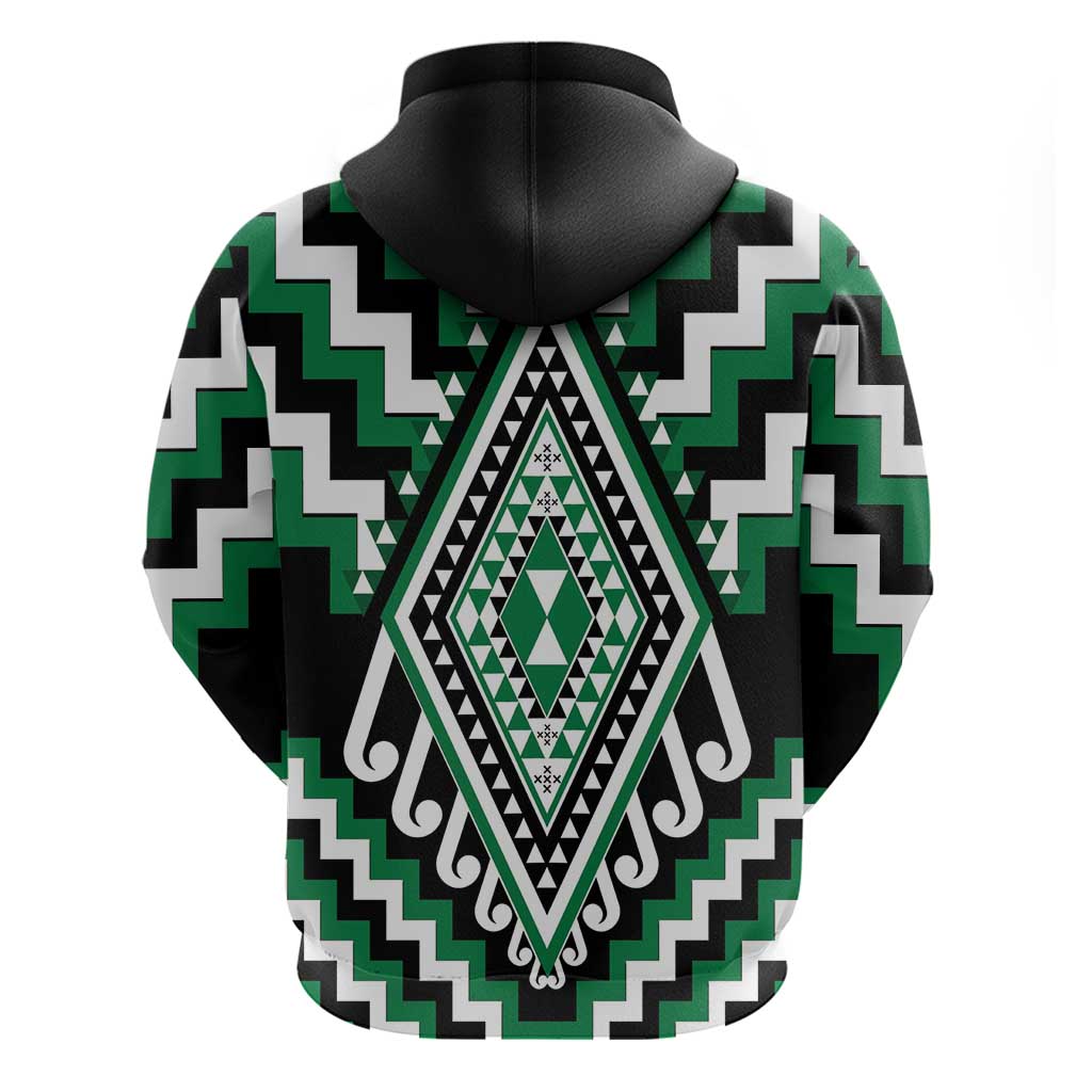 Green Aotearoa Taniko Poutama Patikitiki Zip Hoodie LT14 - Polynesian Pride