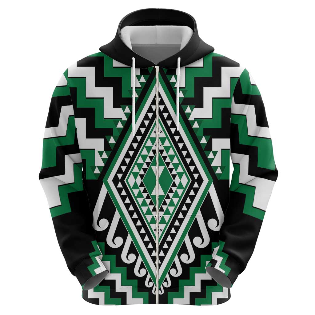 Green Aotearoa Taniko Poutama Patikitiki Zip Hoodie LT14 - Polynesian Pride