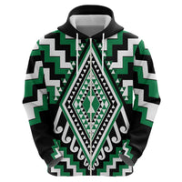Green Aotearoa Taniko Poutama Patikitiki Zip Hoodie LT14 - Polynesian Pride