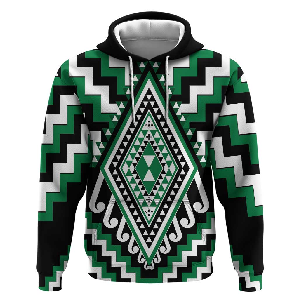 Green Aotearoa Taniko Poutama Patikitiki Zip Hoodie LT14 Pullover Hoodie Green - Polynesian Pride