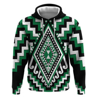 Green Aotearoa Taniko Poutama Patikitiki Zip Hoodie LT14 Pullover Hoodie Green - Polynesian Pride