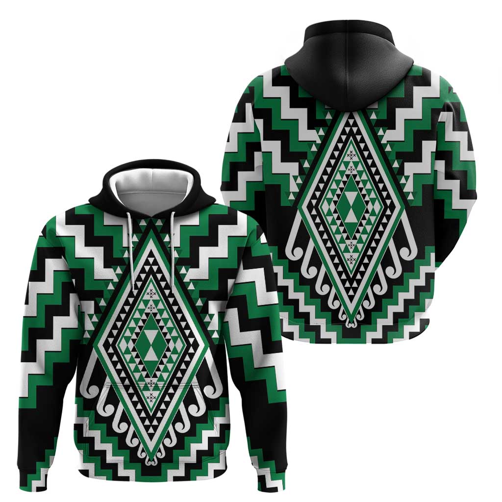 Green Aotearoa Taniko Poutama Patikitiki Zip Hoodie LT14 - Polynesian Pride