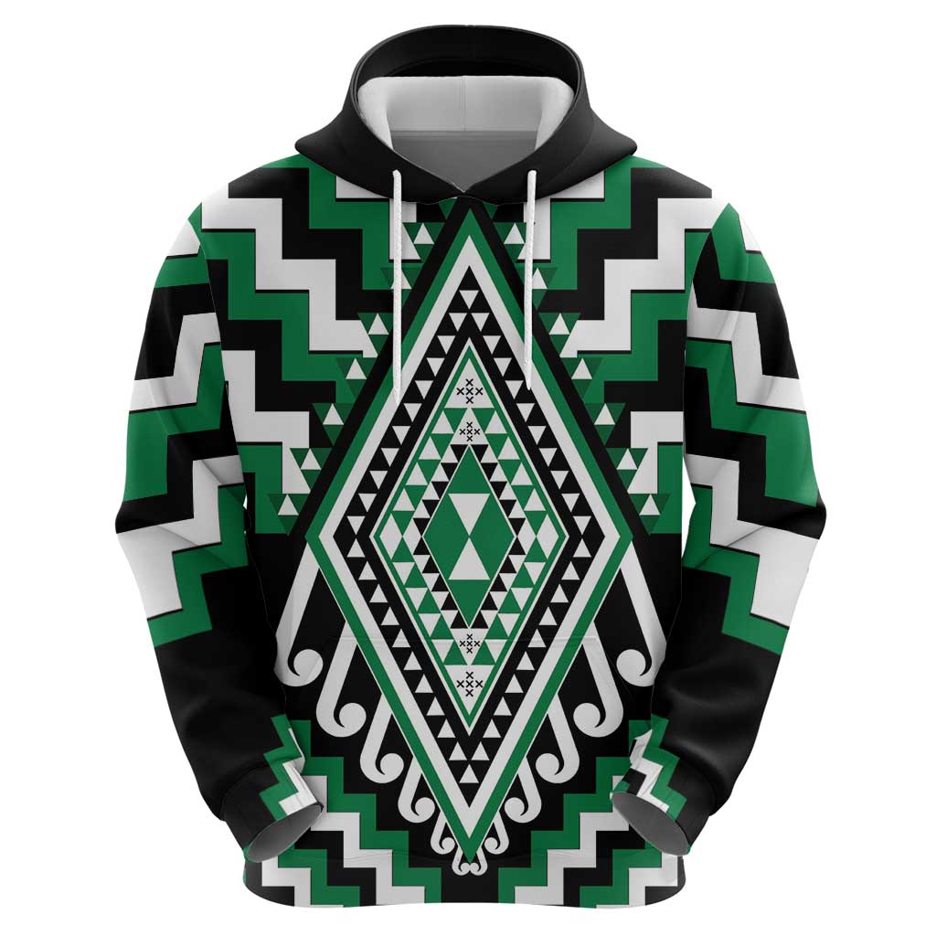 Green Aotearoa Taniko Poutama Patikitiki Zip Hoodie LT14 - Polynesian Pride