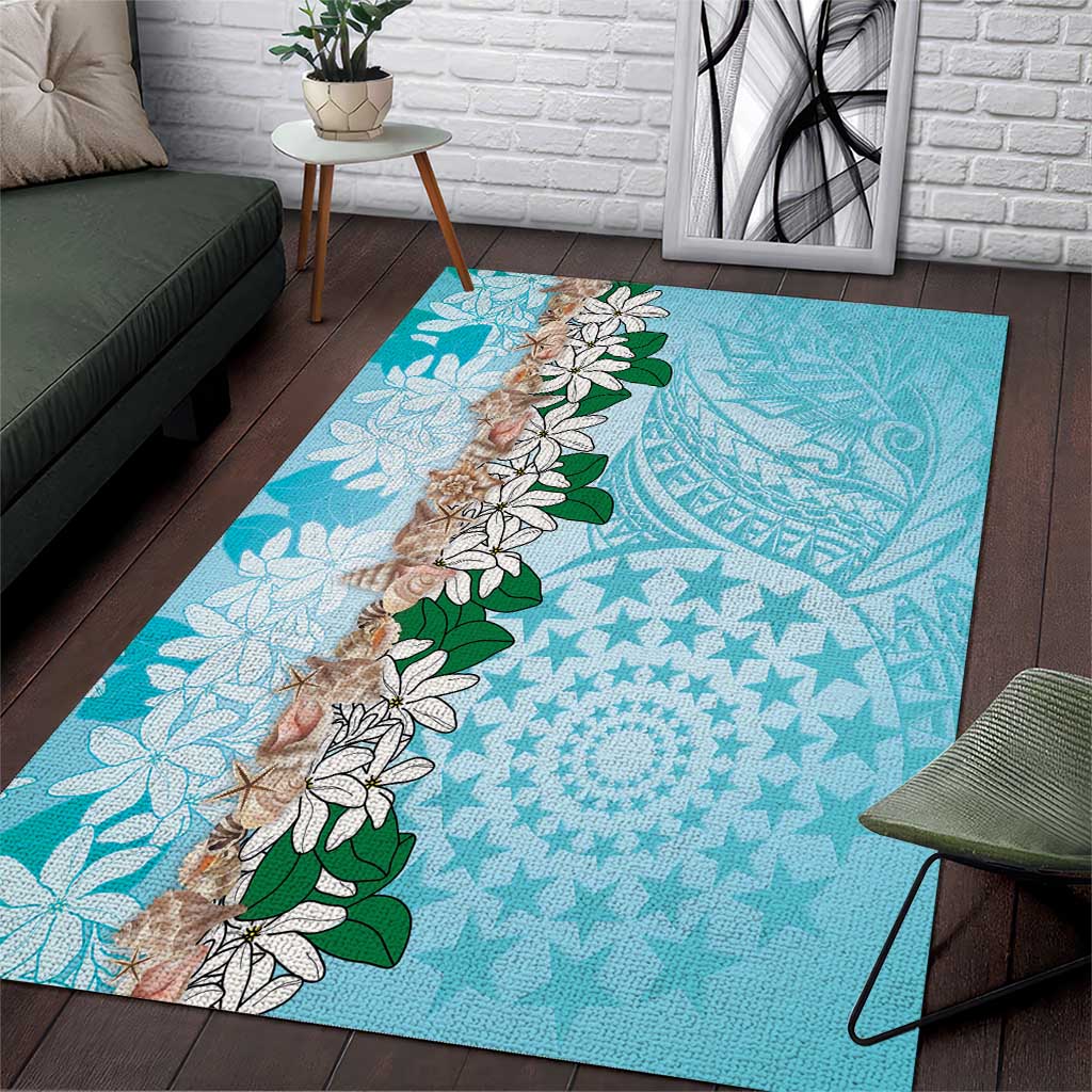 Cook Islands Tiare Maori With Conch Shell Area Rug Pasifika Fest Polynesian Tattoo Turquoise LT14 Turquoise - Polynesian Pride