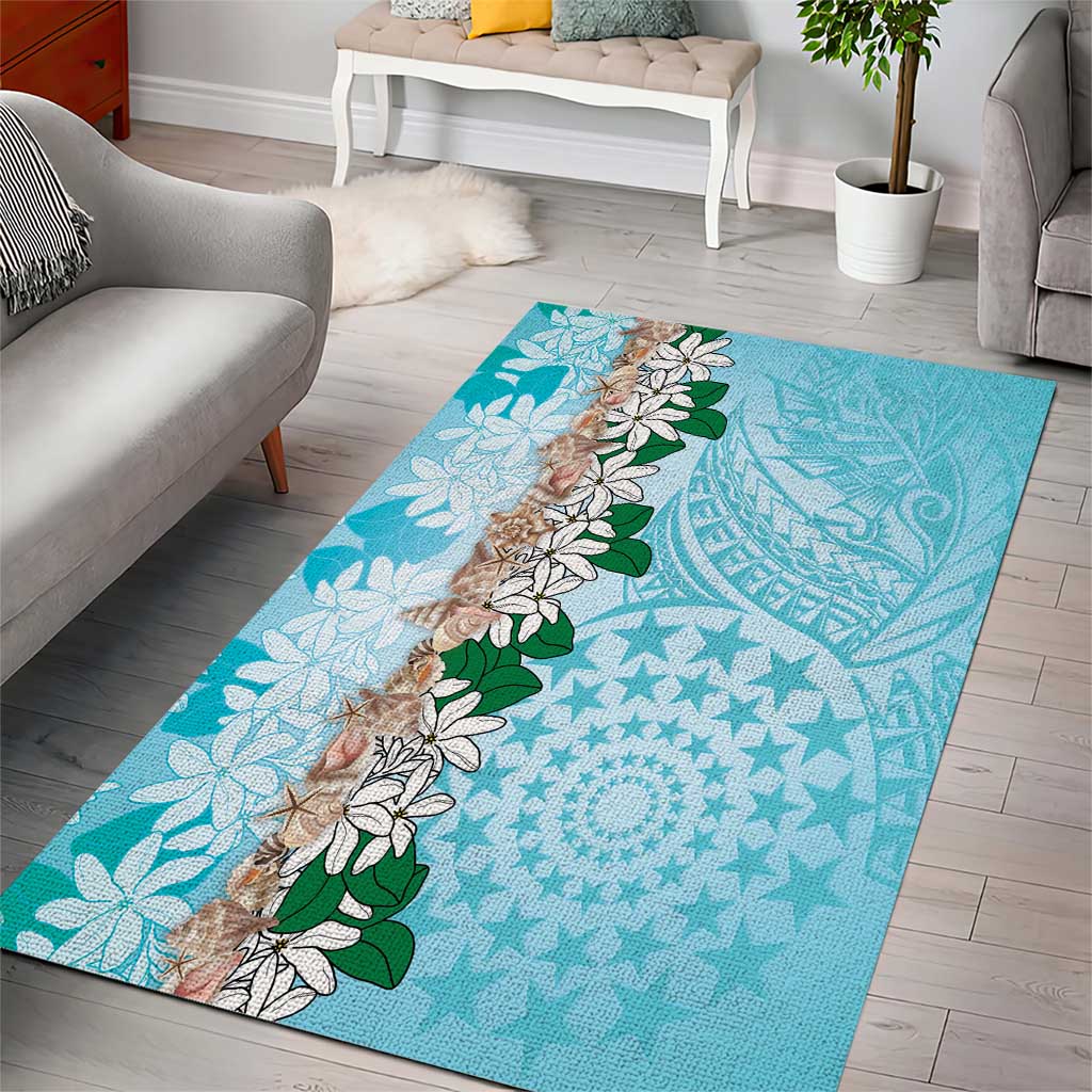 Cook Islands Tiare Maori With Conch Shell Area Rug Pasifika Fest Polynesian Tattoo Turquoise LT14 - Polynesian Pride