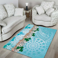Cook Islands Tiare Maori With Conch Shell Area Rug Pasifika Fest Polynesian Tattoo Turquoise LT14 - Polynesian Pride