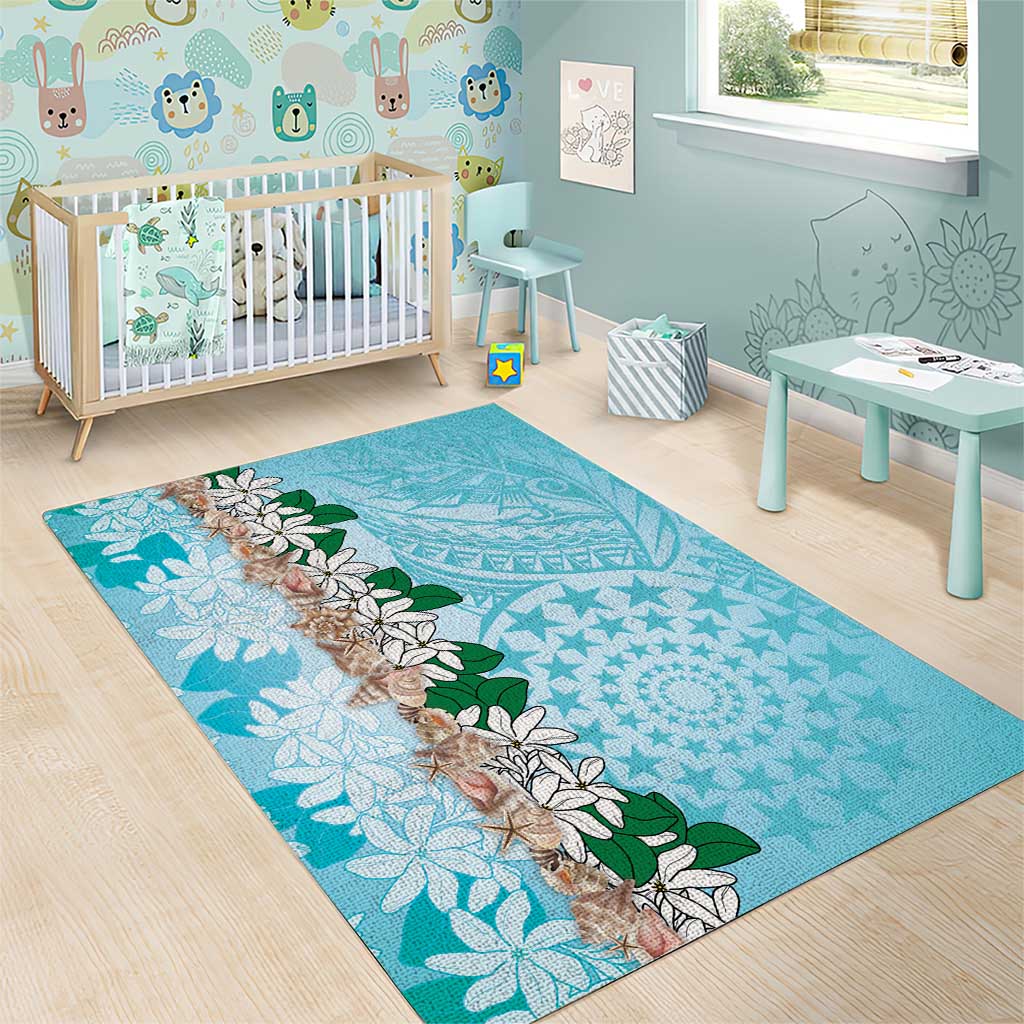 Cook Islands Tiare Maori With Conch Shell Area Rug Pasifika Fest Polynesian Tattoo Turquoise LT14 - Polynesian Pride