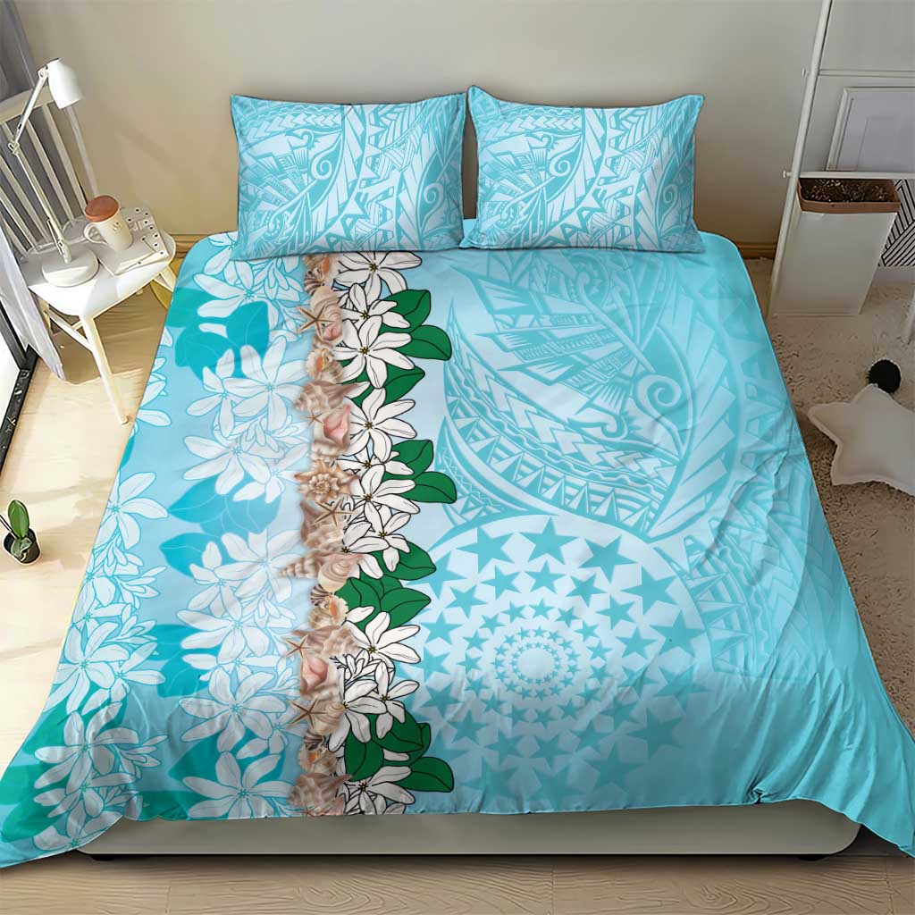 Cook Islands Tiare Maori With Conch Shell Bedding Set Pasifika Fest Polynesian Tattoo Turquoise